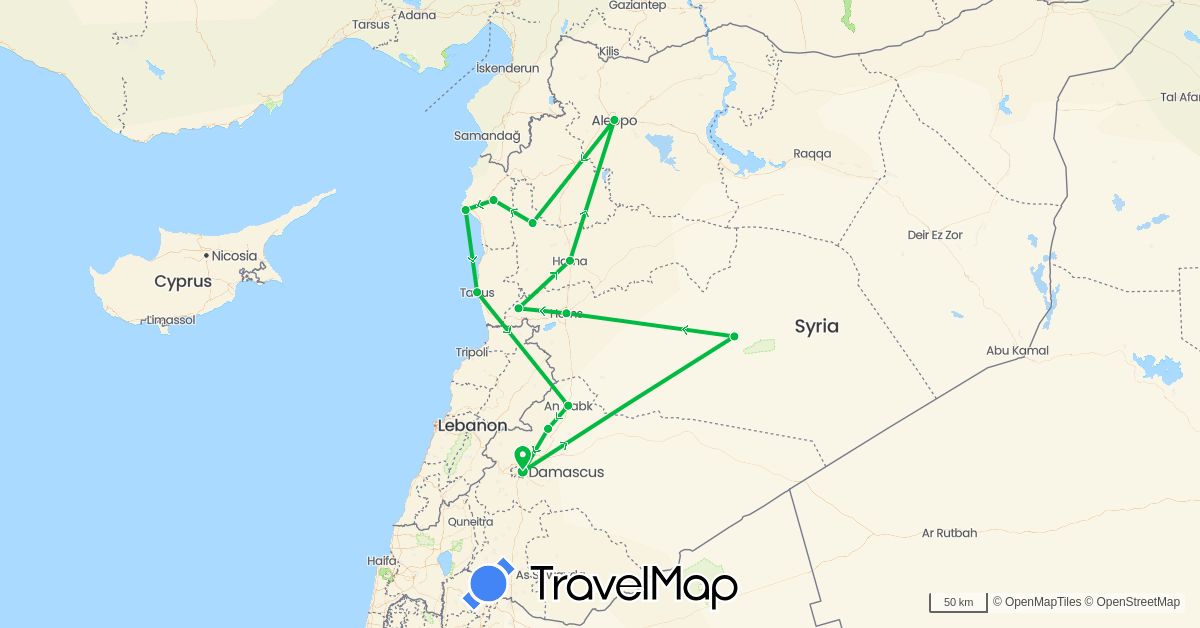 TravelMap itinerary: driving, bus in Syria (Asia)